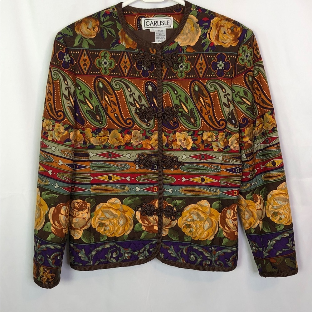 Carlisle Women's Floral Paisley Quilted Silk/Wool Blended Jacket Size 12